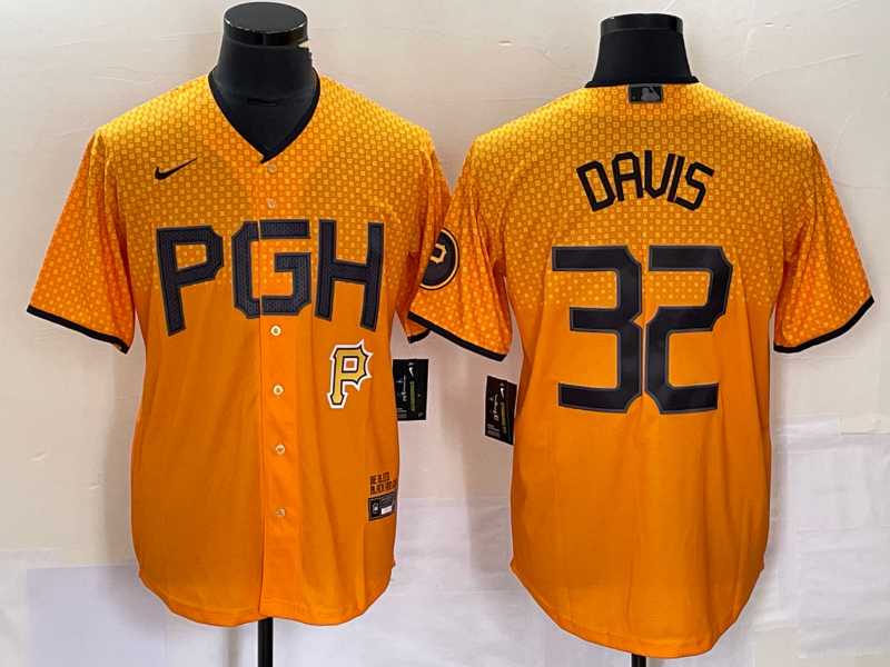 Men%27s Pittsburgh Pirates #32 Henry Davis Yellow 2023 City Connect Stitched Jersey1